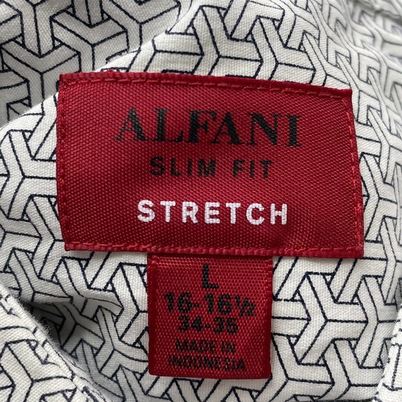 Alfani Slim Fit Stretch Mens Large 16-16.5 34-35‎ Geometric Print Dress Shirt - Picture 2 of 12